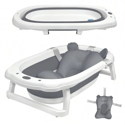  Froadp Baby Bathtub 82x50cm Foldable Baby Bathtub PP+PTE With Non-Slip Feet & Seat Cushion Children's Bathtub (Pink / Green / Gray)