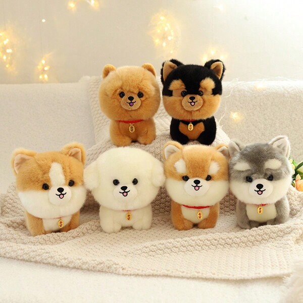 1 pieza 20cm/7.87in Lindo muñeco de peluche esponjoso de Corgi, cabeza grande, Kawaii, animal realista, Chow Chow, Samoyed, Yorkshire, Pomerania, Husky, muñeco de perro de peluche suave, regalo de cumpleaños/Año Nuevo, decoración del hogar