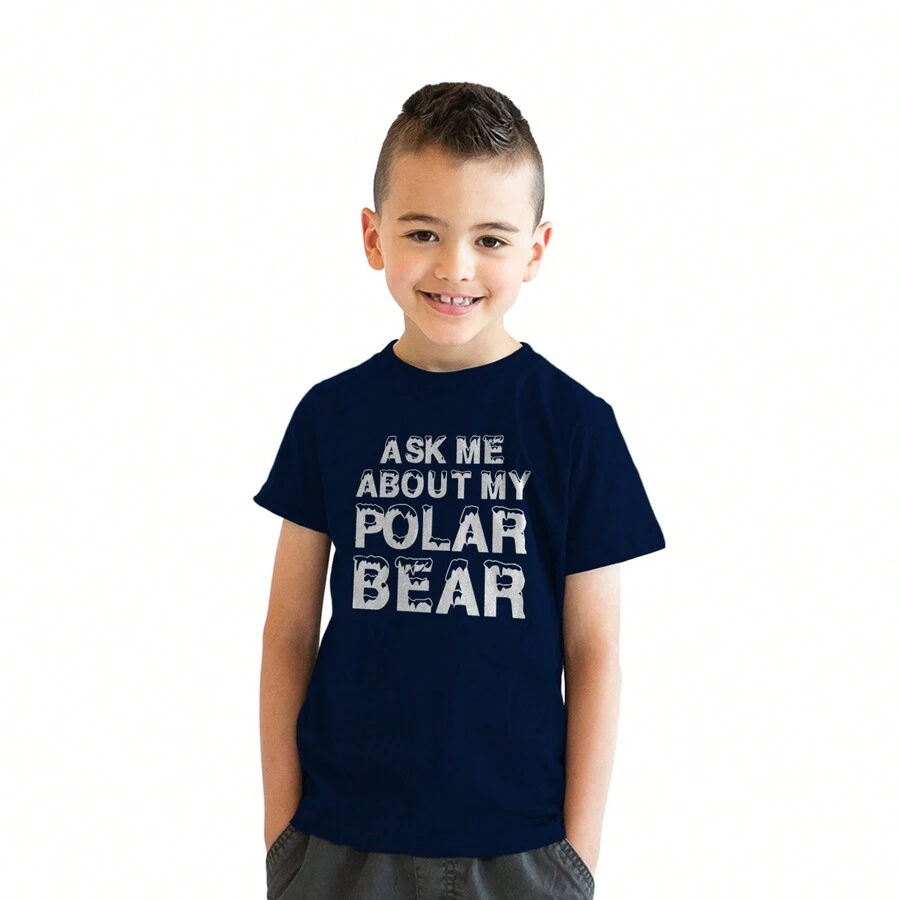 Youth Ask Me About My Polar Bear Flip T Shirt For Kids Funny T Shirts - Blue - View 1