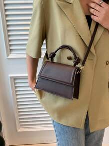 时尚迷你手提包纯色女士单肩包 - 咖啡棕 - 查看 3