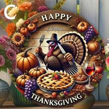 1 件木制吊牌圣诞节、感恩节火鸡南瓜和秋收稻草人系列节日专属装饰悬挂式捕光器适用于室内门、墙壁、门廊和花园庭院派对装饰 - 多色 - 查看 2