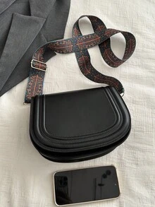 Túi đeo vai & đeo chéo thời trang thu đông mới, chất liệu da PU trơn màu cổ điển, dung tích lớn, có nắp đậy thời trang, thích hợp cho các cô gái trẻ, đi làm, đi chơi, đi làm, đi học - màu đen - Xem 4