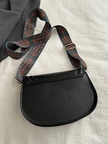 Túi đeo vai & đeo chéo thời trang thu đông mới, chất liệu da PU trơn màu cổ điển, dung tích lớn, có nắp đậy thời trang, thích hợp cho các cô gái trẻ, đi làm, đi chơi, đi làm, đi học - màu đen - Xem 5