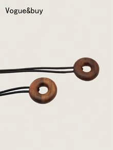 Dây thắt lưng PU thanh lịch Bohemian màu trơn, khóa tròn bằng gỗ, trang phục thường ngày và dự tiệc cho mọi mùa - khóa tròn dây tròn - Xem 3