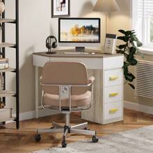 LITTLE TREE Triangle Computer Desk With 3 Drawers, Small Corner Desk With Reversible Storage, Writing Desk PC Table Makeup Vanity Desk For Home Office, Living Room, Bedroom - Cây sồi trắng - Xem 2