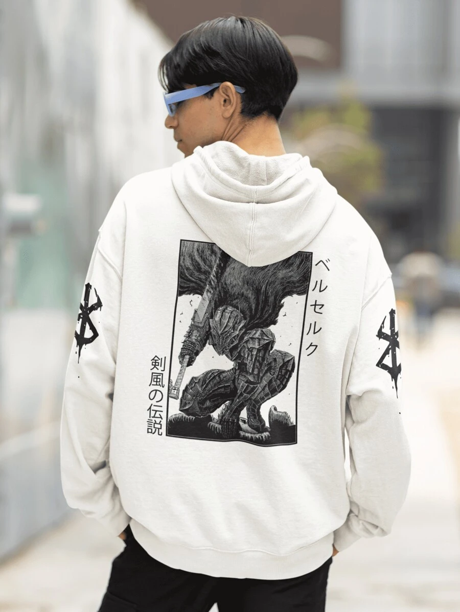 Bersek Mercenary Kangaroo Hooded Sweatshirt Anime Manga Unisex Release - 白色 - 查看 1
