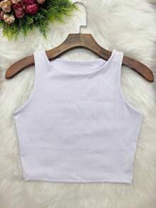 Cropped Single-Size Polyamide Tank Top - White - View 1