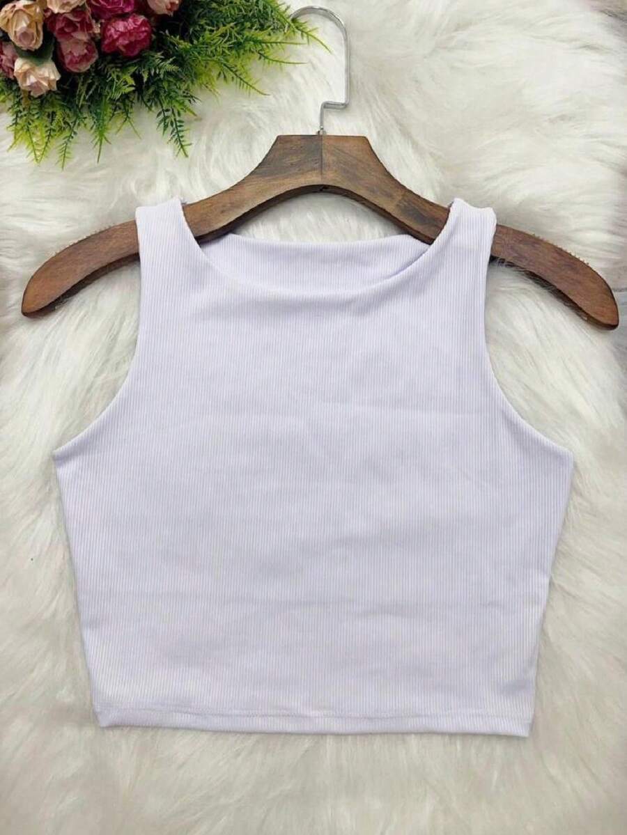 Cropped Single-Size Polyamide Tank Top - White - View 1