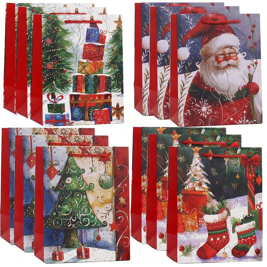 4/8/12 Christmas Santa Claus Gift Paper Bags Bulk With Handles Christmas Gift Tags-Assorted Styles Set For Wrapping Xmas Holiday Presents Christmas Tote Gift Bags Christmas Decorations Christmas Decor Christmas Gifts Christmas Party Supplies Christmas Gift Bags Christmas Bags Christmas Stickers