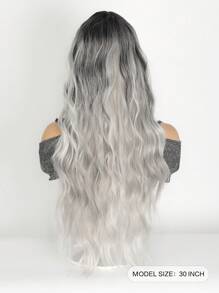 Long Ombre Black Gray Wavy Wig For Women 30 Inch Middle Part Curly Wavy Wig Natural Looking Synthetic Heat Resistant Fiber Wig For Daily Party Use (Ombre Black Gray)