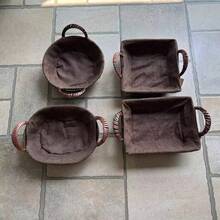 1pc Multi-Size Handwoven Faux Rattan Wicker Storage Basket, Suitable For Snacks, Fruits, Cosmetics, Keys And Other Small Items - Mocha Brown - View 2