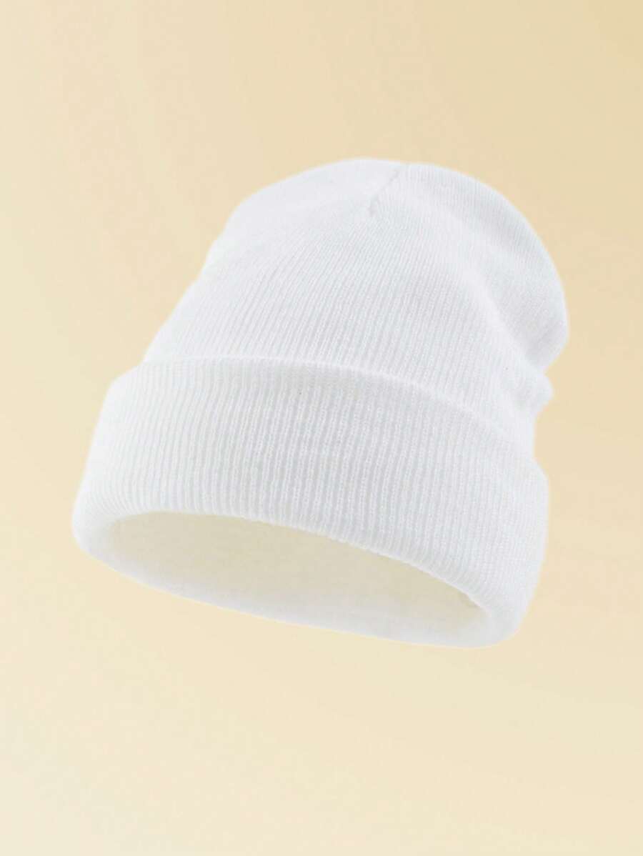 1pc Unisex Outdoor Warm Solid Color Beanie Hat, Suitable For Daily Wear Fall Outfit - White - View 1