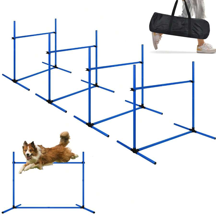 VA-Cerulean Agility Set Hurdle Set With 4 X Hurdles, 104 X 70 X 101 Cm Height Adjustable Slalom Poles Training Set Including Carrying Bag, For Training - Blue - View 1