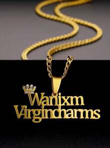 定制不锈钢金色名字 3 毫米链环项链，女士个性化吊坠配方晶锆石