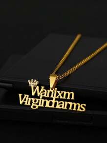 定制不锈钢金色名字 3 毫米链环项链，女士个性化吊坠配方晶锆石