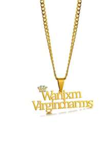 定制不锈钢金色名字 3 毫米链环项链，女士个性化吊坠配方晶锆石