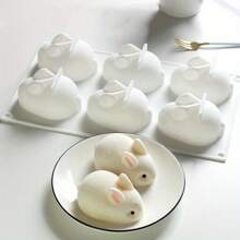 1 pieza Molde de silicona en forma de conejo de Pascua con 2/6 cavidades - Perfecto para hacer jabón, hornear pasteles y proyectos DIY - Blanco - Ver 1
