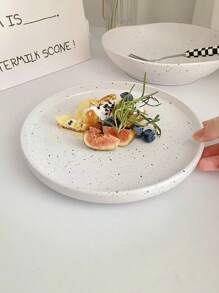 1 件圆形米色泼墨沙拉盘、圆点汤碗、面碗、沙拉盘、蛋糕盘、餐盘、复古餐具，适合家庭、餐厅和礼物 - 白色平盤 - 查看 12