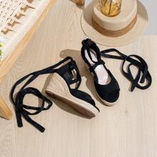 Comfyshoes Women's Rome Open Toe Espadrilles Platform Wedge Sandals - màu đen - Xem 3