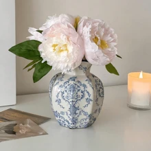 One Hand-Painted Blue And White Ceramic Vase In Vintage-Style For Flowers, Suitable For Living Room, Bedroom, Balcony Decoration, For Dried Flowers, Artificial Flowers & As An Ornament,Home Decor,Flower Vase,Centerpiece,Table Decor Rama Decoration Rama Gifts Birthday Graduation Room Decor Glass Vase