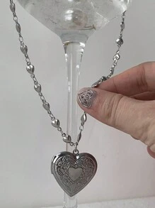 1 Piece Sweet Goth Harajuku Aesthetic Forever Heart Pendant Necklace For Women Girls Y2k Vintage Punk Jewelry Accessories Valentines,Mom,Mother,Mother's Day,Gift