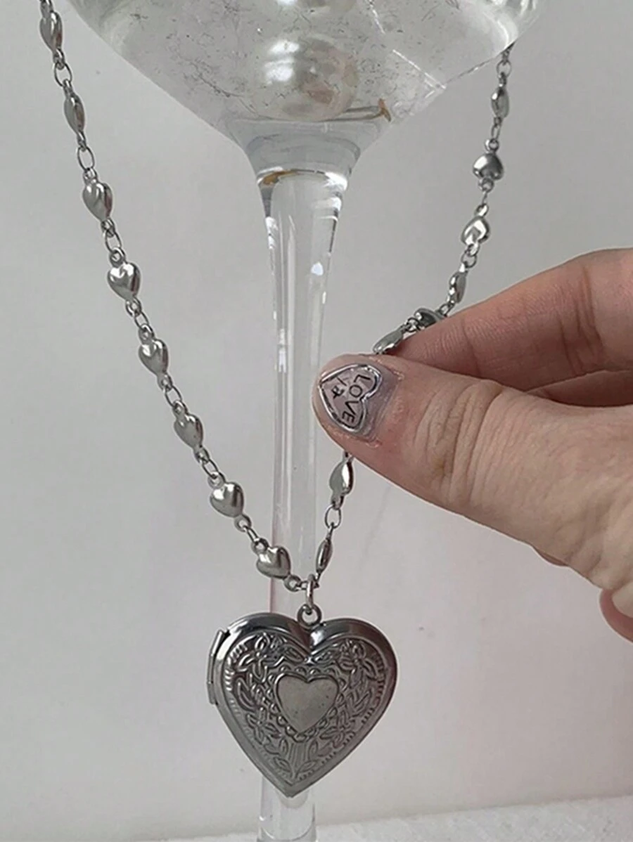 1 Piece Sweet Goth Harajuku Aesthetic Forever Heart Pendant Necklace For Women Girls Y2k Vintage Punk Jewelry Accessories Valentines,Mom,Mother,Mother's Day,Gift