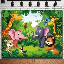 1pc, Zoo Photography Background Cartoon Wild Animal Background Happy Birthday Photography Background Animal Jungle Wildlife Zoo Theme Party Decoration Photo Studio Props