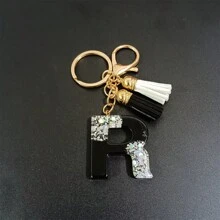 1 件 A-Z 字母休闲可爱黑色钥匙扣吊坠，夏季、秋季、春季、节日、生日、背包配件的优雅礼物