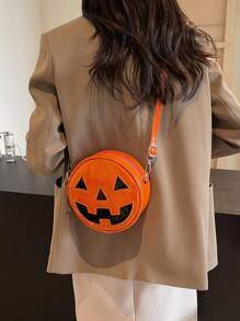 万圣节南瓜形状单肩包，独特斜挎撞色女士手提包，节日南瓜背包，万圣节包包，非常适合化装派对、万圣节时尚和哥特式时尚 - 亮橙色 - 查看 3