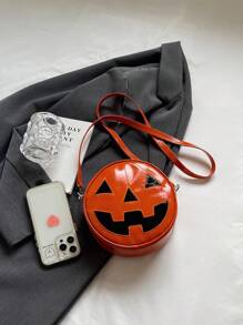 万圣节南瓜形状单肩包，独特斜挎撞色女士手提包，节日南瓜背包，万圣节包包，非常适合化装派对、万圣节时尚和哥特式时尚 - 亮橙色 - 查看 5