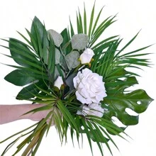 1 szt./7 szt./14 szt. Sztuczne liście palmowe wiszące na ścianie winorośli Fałszywe plastikowe liście do dekoracji ślubnych, bukiet ślubny, samochód ślubny, wystrój łuku, dom, restauracja, sypialnia, dekoracja wazonu, przyjęcie urodzinowe, prezent świąteczny - Zielony - Zobacz 1