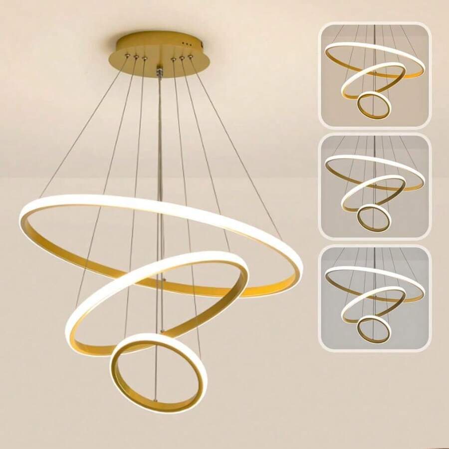 Ceiling Lamp 3-Ring Tricolor Adjustable Pendant Decorat - Gold - View 1