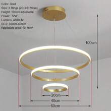 Ceiling Lamp 3-Ring Tricolor Adjustable Pendant Decorat - Gold - View 3