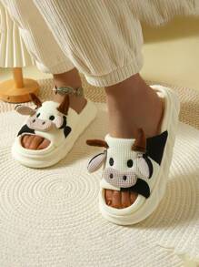 Pantuflas,Zapatillas lecheras de dama cómodas y lindas,Women Home Slippers,Women Cow Design Novelty Slippers, Preppy Indoor Home Slippers,4-Season Linen Slippers For Women, Cute Cow Print, Unisex Slip-Resistant Thick Bottom, Spring & Autumn Linen Sandals - Blanco - Ver 8