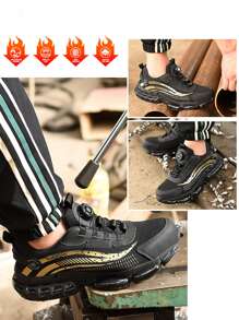 Men's Shoes With Rotation Buckle Fastening System, Steel Toe Work Shoes With Anti-Smash, Anti-Stab, Breathable, Lightweight And Comfortable Design