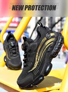 Men's Shoes With Rotation Buckle Fastening System, Steel Toe Work Shoes With Anti-Smash, Anti-Stab, Breathable, Lightweight And Comfortable Design