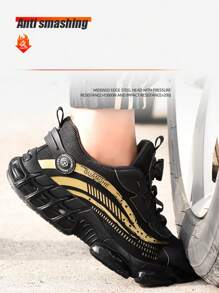Men's Shoes With Rotation Buckle Fastening System, Steel Toe Work Shoes With Anti-Smash, Anti-Stab, Breathable, Lightweight And Comfortable Design
