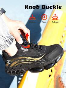 Men's Shoes With Rotation Buckle Fastening System, Steel Toe Work Shoes With Anti-Smash, Anti-Stab, Breathable, Lightweight And Comfortable Design