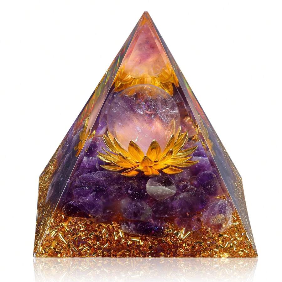 Orgone Pyramid Flower Of Life Crystals And Healing Crystal Pyramid Chakra Reiki Positive Energy Generator - Thạch anh tím - Xem 1
