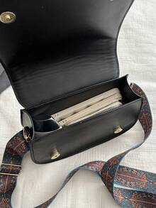 Túi đeo vai & đeo chéo thời trang thu đông mới, chất liệu da PU trơn màu cổ điển, dung tích lớn, có nắp đậy thời trang, thích hợp cho các cô gái trẻ, đi làm, đi chơi, đi làm, đi học - màu đen - Xem 7