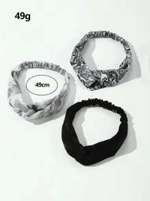 3件套女士简约佩斯利花纹和腰果花印花弹力发带，适合日常、节日、派对装饰，女士发带，假日必备发饰，夏季穿搭，旅行，生日礼物 - 彩色 - 查看 5