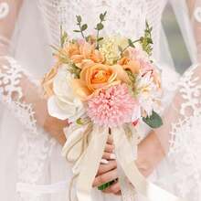 11.8in Bridal Bouquets For Wedding, Wedding Bouquet Artificial Rose Flowers For Bride Bridesmaid, Boho Rustic Wedding Ceremony Anniversary Decor Wedding Centerpieces Decoration - 橘色 - 查看 2