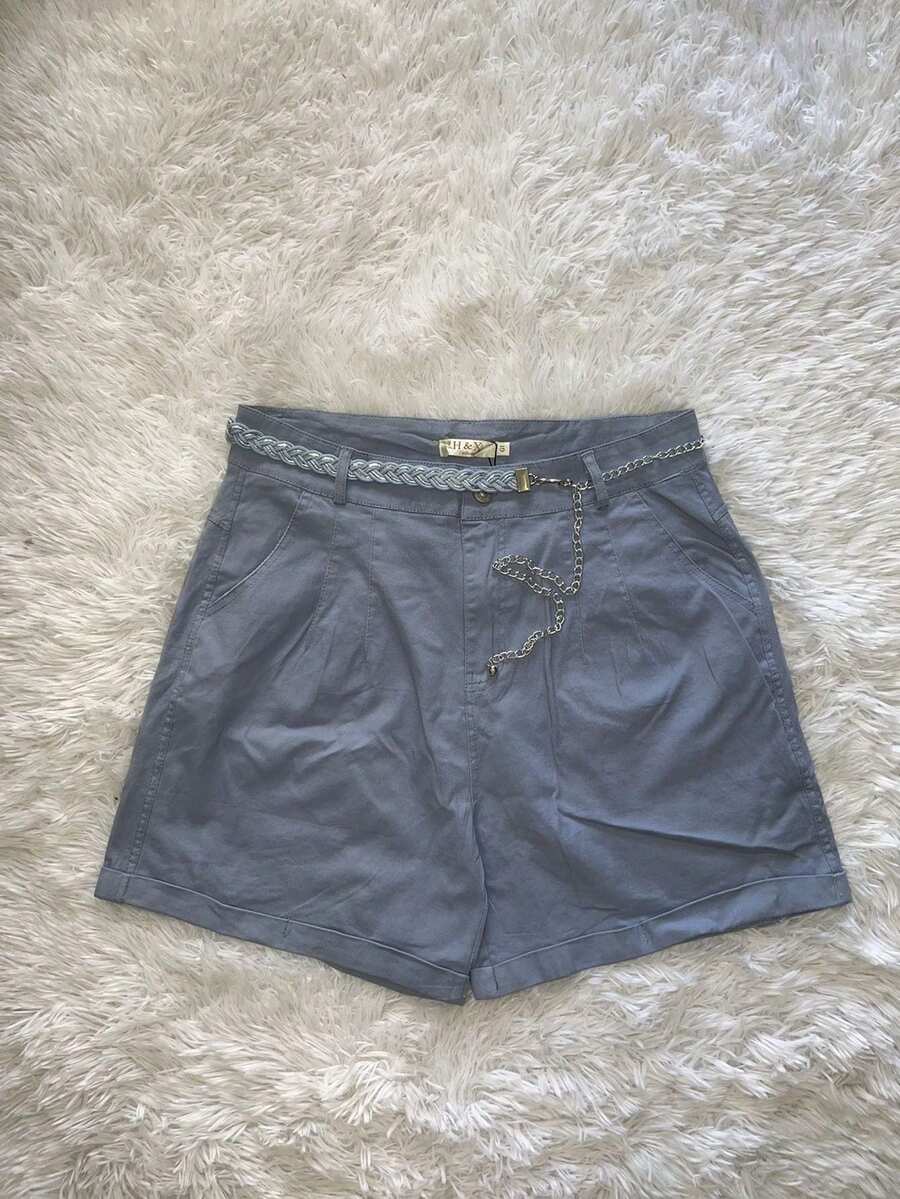 Elastane Twill Shorts With Zipper Belt - 藍色 - 查看 1