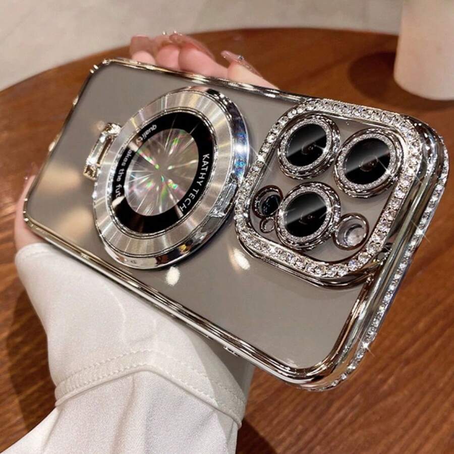 苹果 1 件时尚水钻手机壳带闪光镜头保护膜和 Magsafe 环支架适用于 iPhone 16 15 14 13 12 11 Pro Max 防震手机壳手机保护套