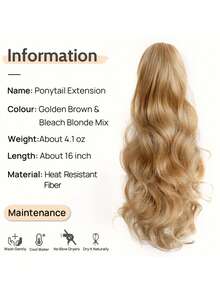 16Inch Ponytail Extension Hair Pony Tails Extensions Clip On Ponytails For Women In Wig Wavy - Multicolor - View 12