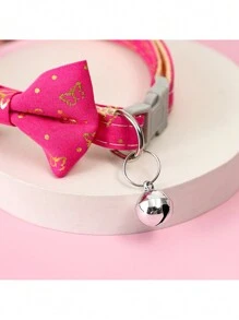 1pc Rose Red Polyester Butterfly Foil Bow Tie Pet Collar With Detachable Bell, Suitable For Cats And Small Dogs Indoor And Outdoor Use
