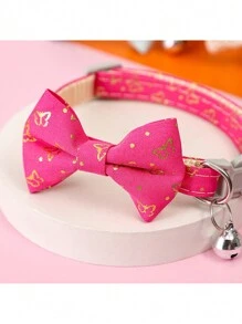 1pc Rose Red Polyester Butterfly Foil Bow Tie Pet Collar With Detachable Bell, Suitable For Cats And Small Dogs Indoor And Outdoor Use
