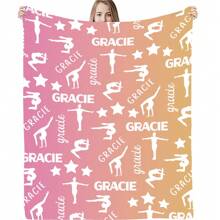 1pc Personalized Gymnastics Print Customed Flannel Blanket, Gymnastics Customize Your Name Flannel Blanket, Soft And Warm Memorable Moments Commemorative Blanket, Great Holiday Gift - Multicolor - View 6