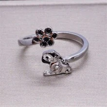 2Pcs/Set Cute Pug Dog Paw Open Ring Necklace Jewelry Set Exquisite Women Cartoon Puppy Memorial Accessories Cute Girls Daily Decoration Dog Lovers Holiday Birthday Gift - 哈巴狗 - 查看 6