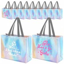 Let's Go Party 单身派对彩虹色手提袋可重复使用全息伴娘礼品袋，带白色手柄，复古迪斯科女牛仔派对配件，西部女牛仔主题派对礼品 - 彩色 - 查看 10